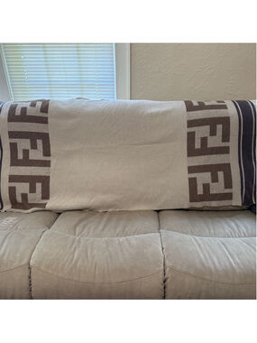 Fendi Beige & Brown FF Logo Blanket Throw 80X200cm